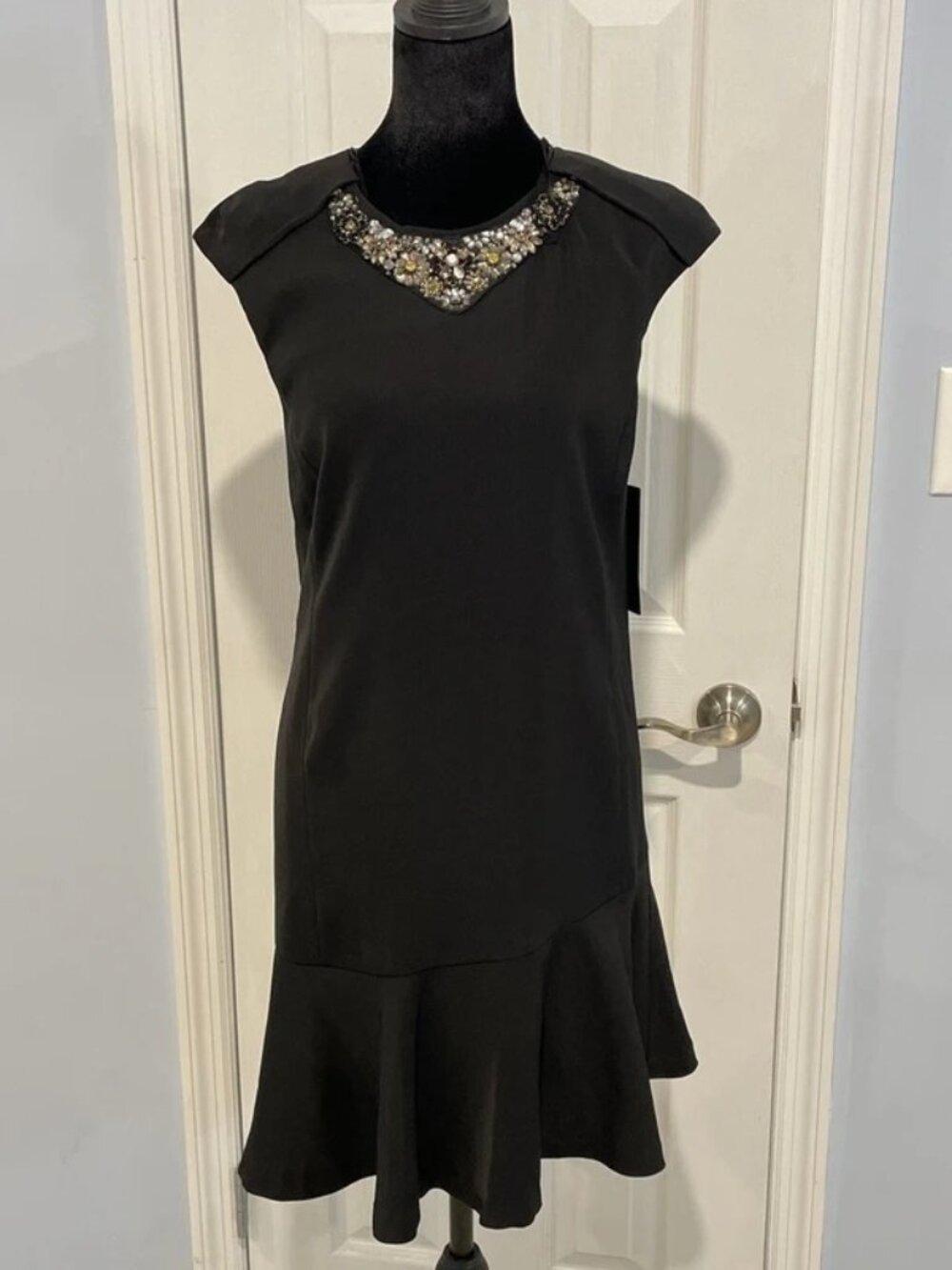 Zara Women’s Black Embellished Ruffle Hem Dress XS NWT